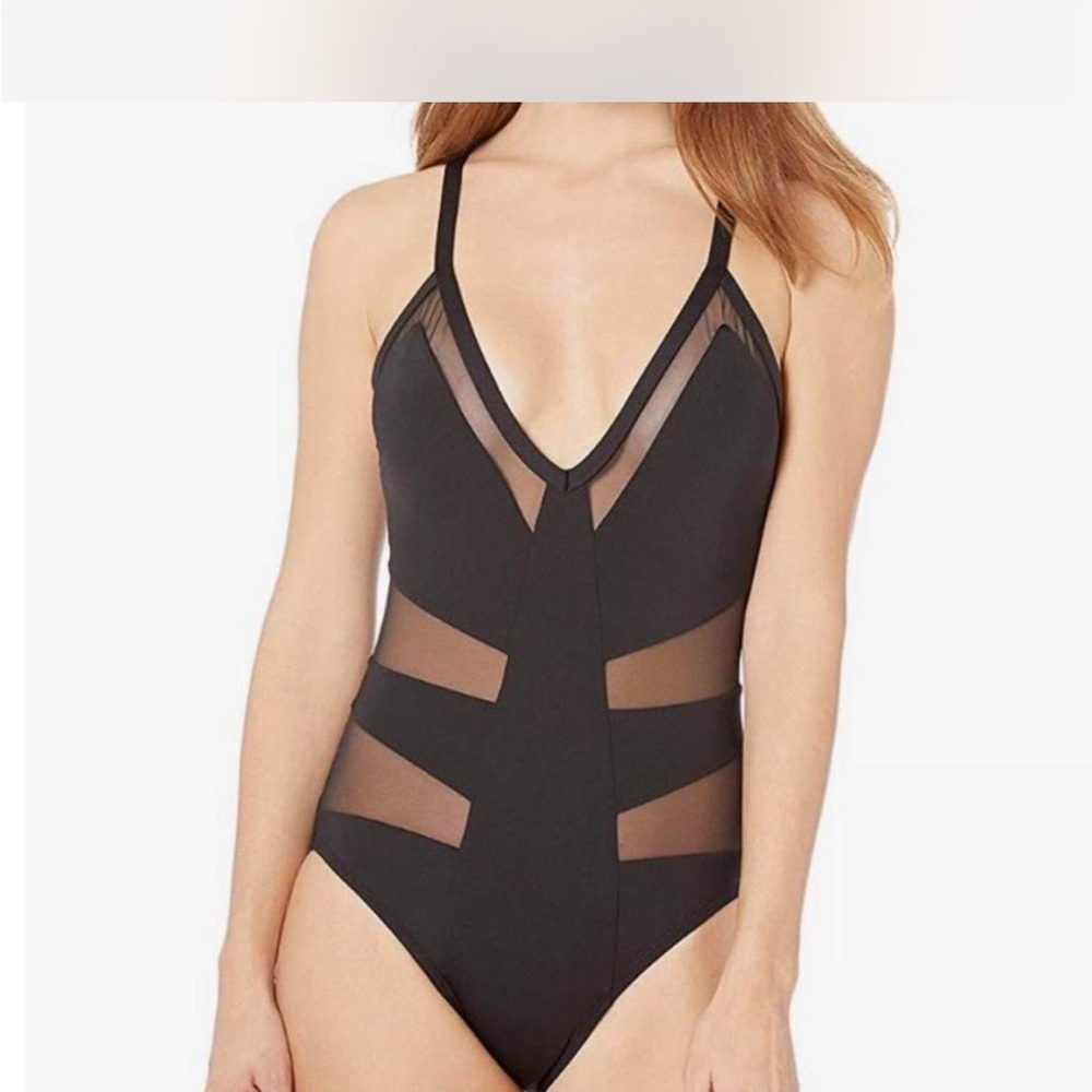 Kenneth Cole Black One-Piece Swimsuit with Mesh Accents